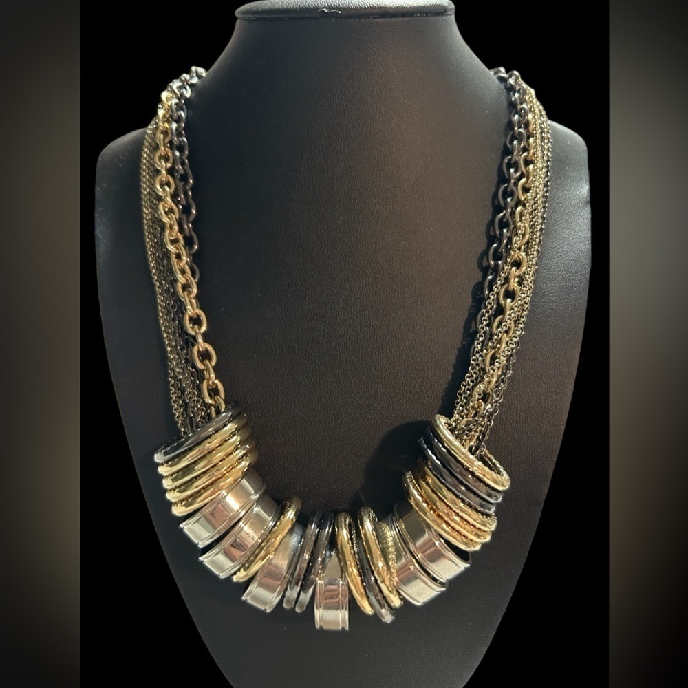 Elegant Gold and Silver, Gunmetal Rings and chains Necklace, Vintage